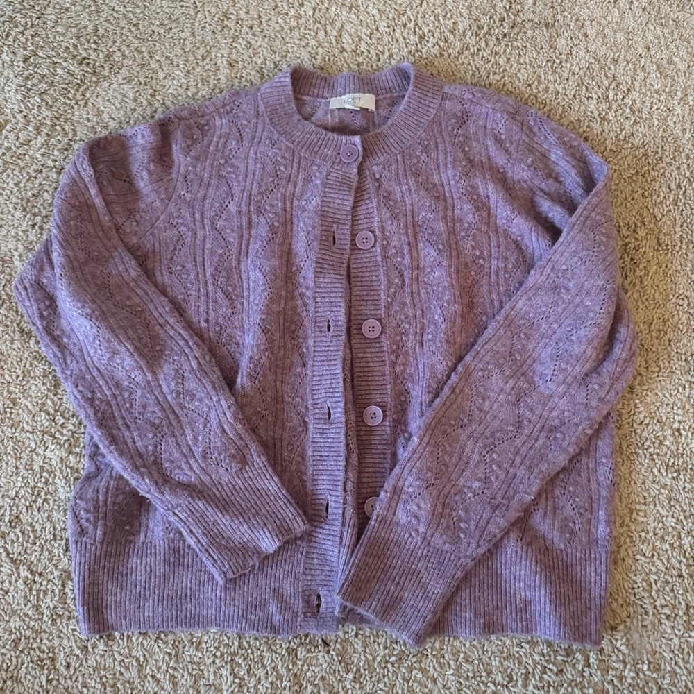 LOFT Lavender Cable Knit Cardigan